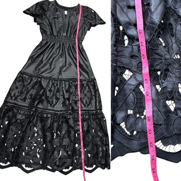 Anthropologie The Somerset Maxi Dress: Faux Leather Embroidered Edition Black S - Picture 15 of 15